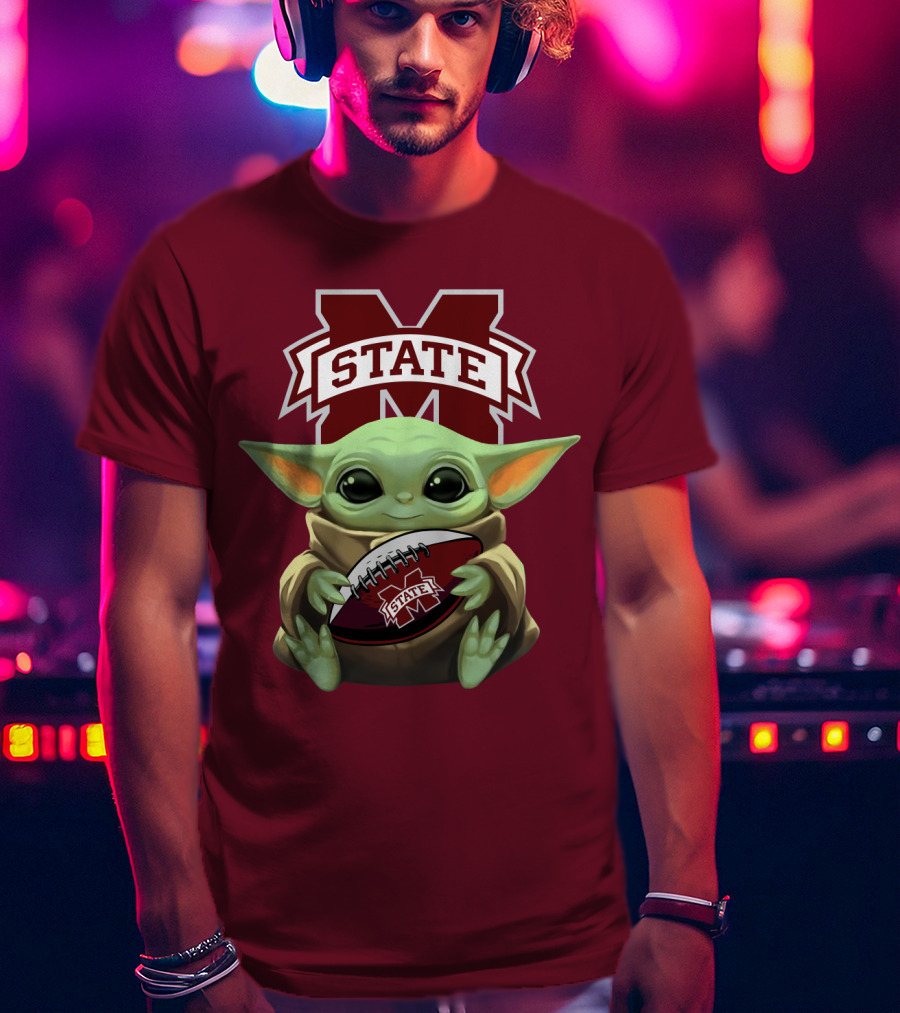 Baby Yoda Holding Mississippi State Bulldogs Football T-Shirt