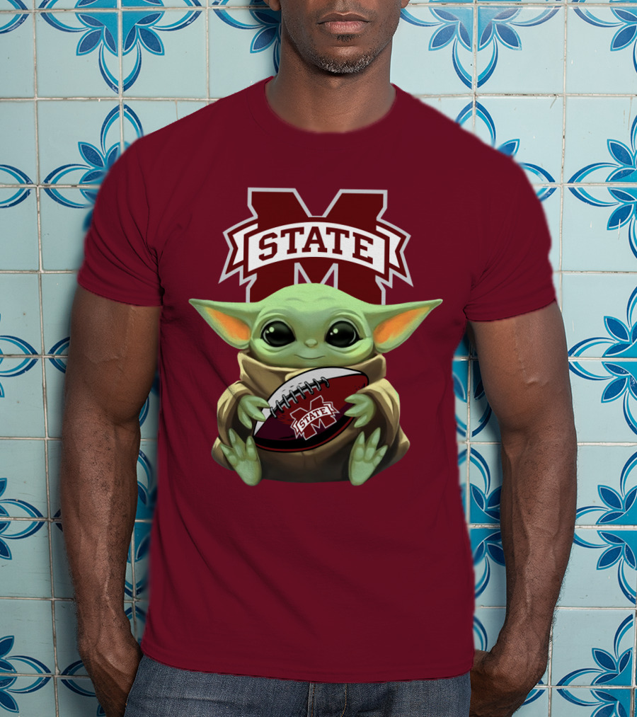Baby Yoda Holding Mississippi State Bulldogs Football T-Shirt
