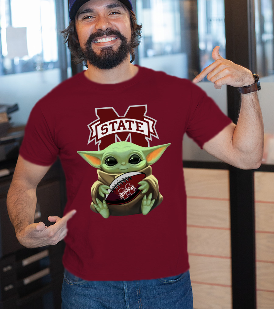 Baby Yoda Holding Mississippi State Bulldogs Football T-Shirt
