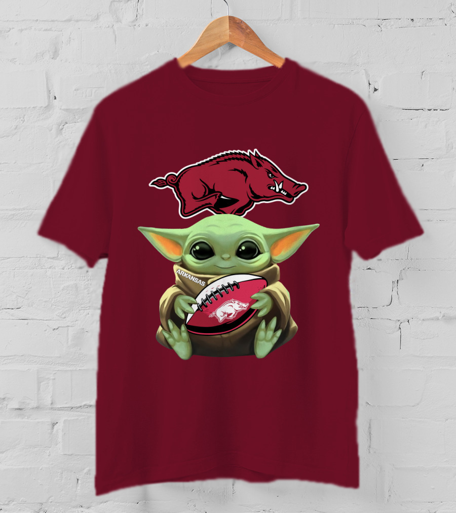 Arkansas Razorbacks Baby Yoda Football Fan T-Shirt