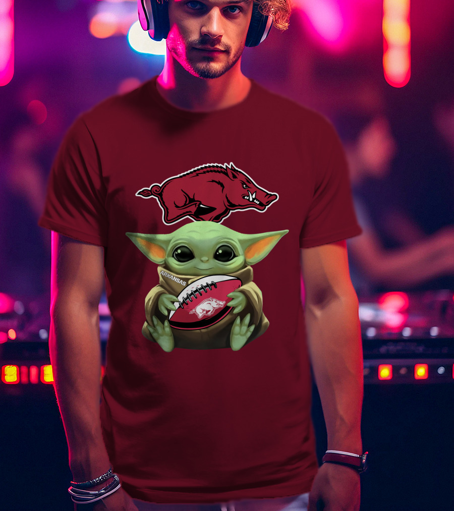 Arkansas Razorbacks Baby Yoda Football Fan T-Shirt