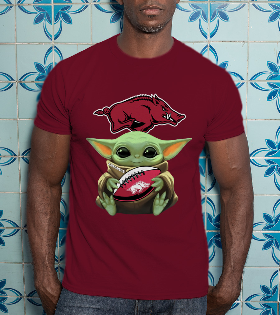 Arkansas Razorbacks Baby Yoda Football Fan T-Shirt