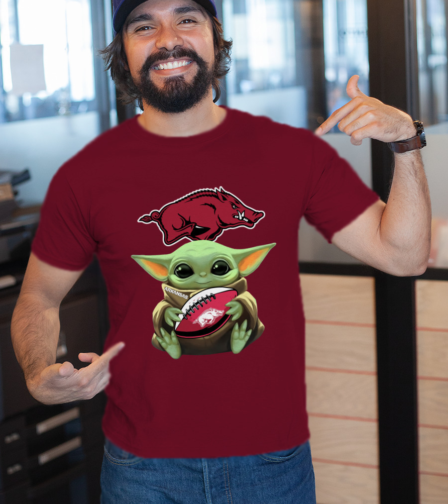 Arkansas Razorbacks Baby Yoda Football Fan T-Shirt