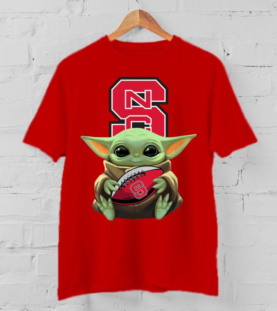 NC State Wolfpack Baby Yoda Football T-Shirt