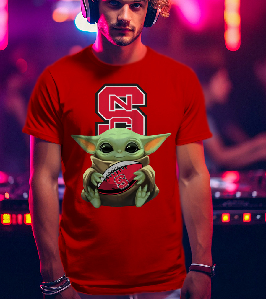 NC State Wolfpack Baby Yoda Football T-Shirt