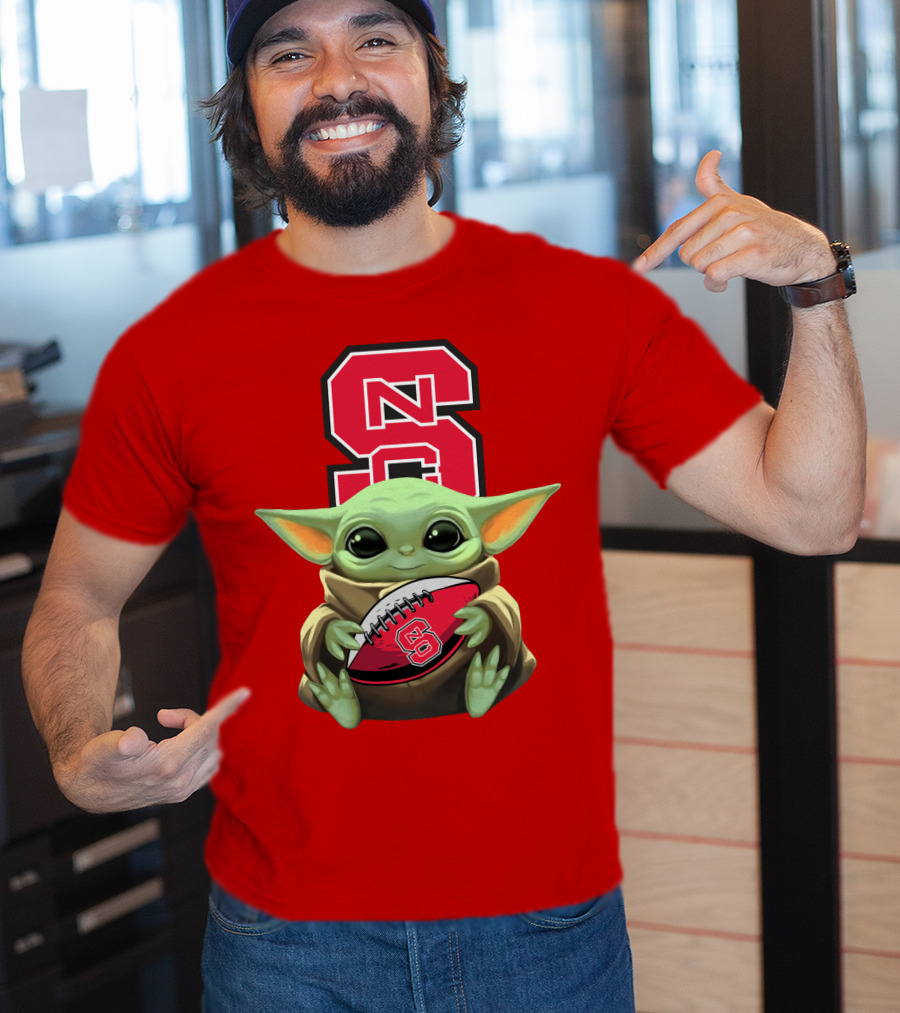 NC State Wolfpack Baby Yoda Football T-Shirt