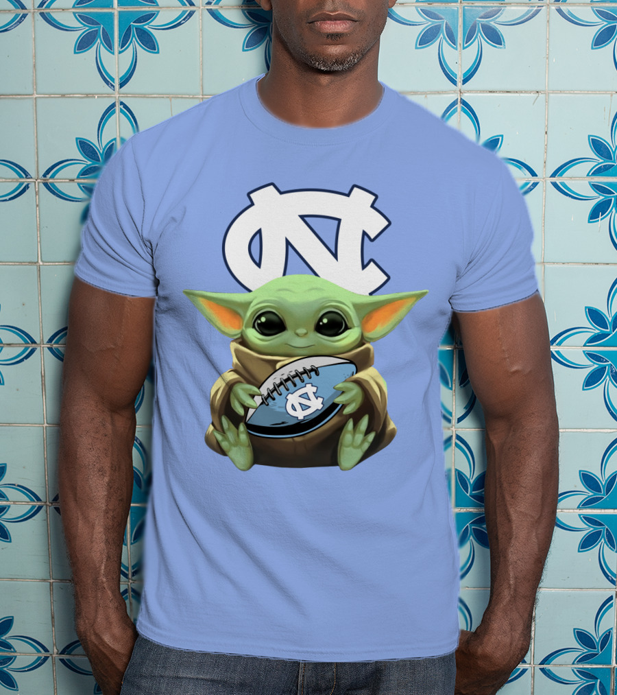 Baby Yoda UNC Tar Heels Football T-Shirt
