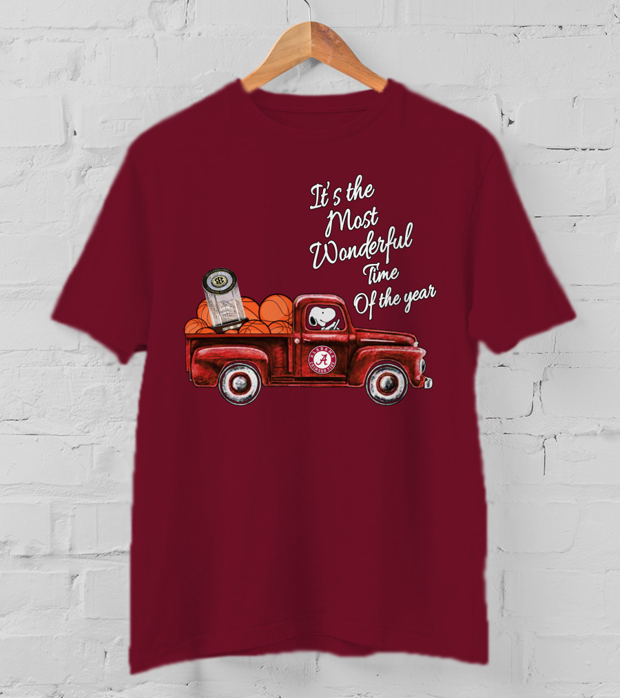 It's The Most Wonderful Time Of The Year Alabama Crimson Tide Basketball Snoopy RTJ Memorial Stadium Red Truck T-Shirt
