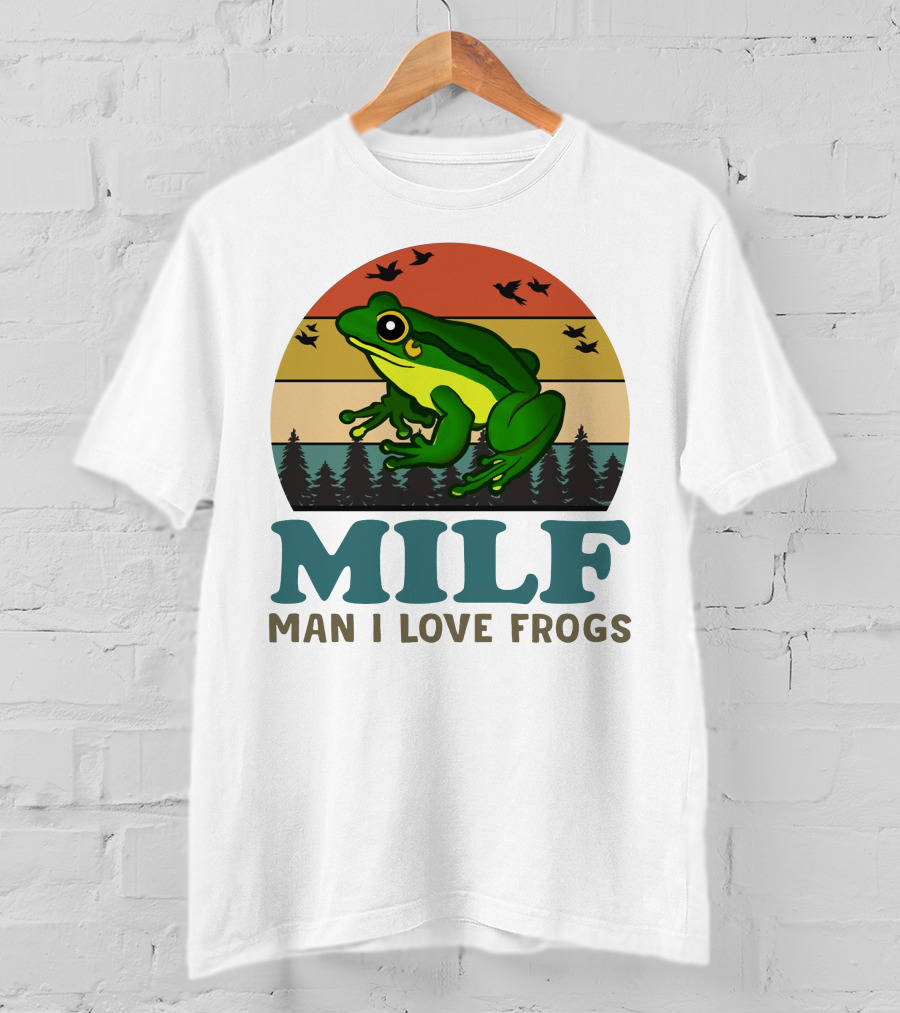 MILF Man I Love Frogs Vintage Sunset Forest Scene T-Shirt