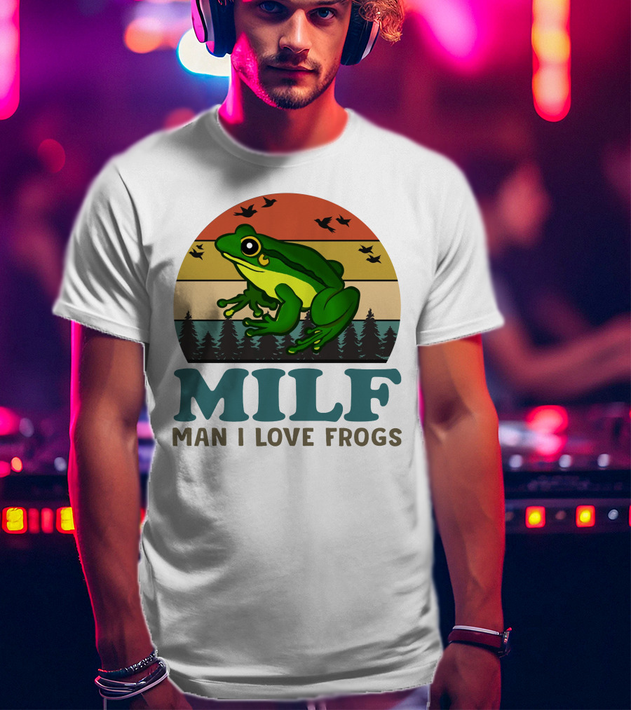 MILF Man I Love Frogs Vintage Sunset Forest Scene T-Shirt