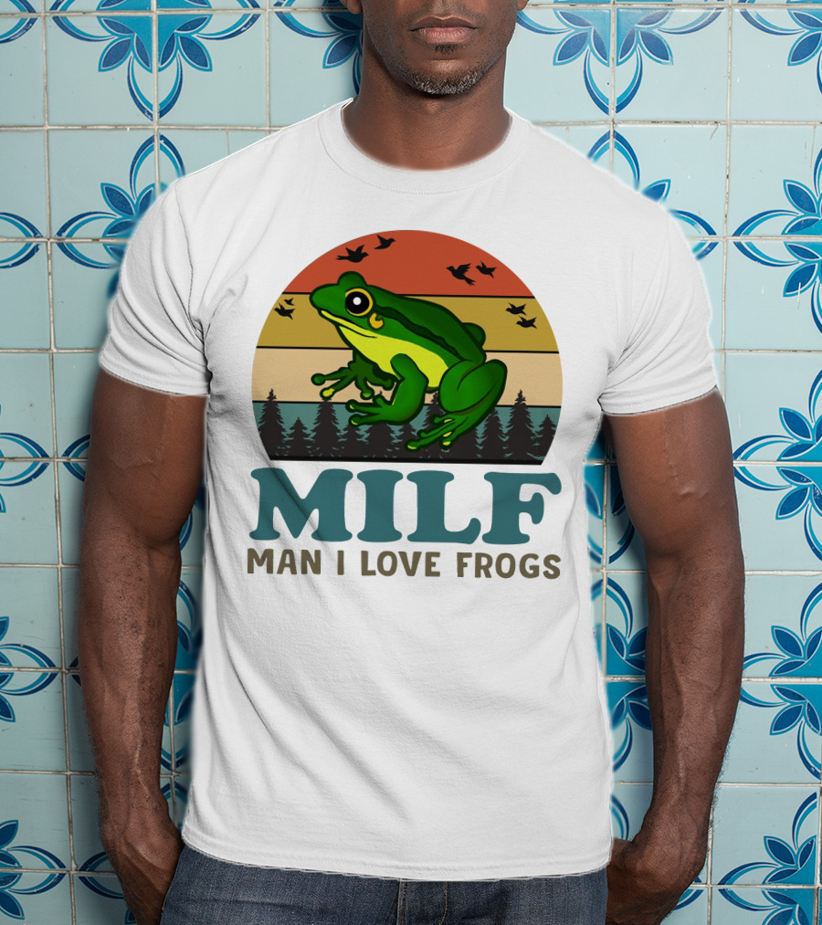 MILF Man I Love Frogs Vintage Sunset Forest Scene T-Shirt