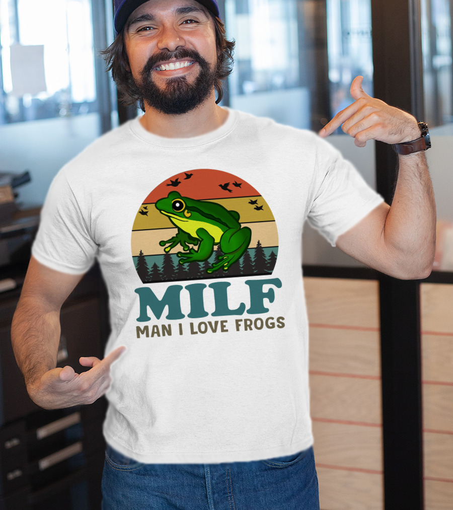 MILF Man I Love Frogs Vintage Sunset Forest Scene T-Shirt