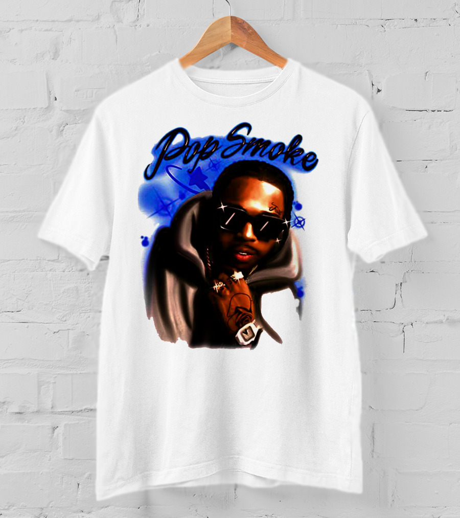 Pop Smoke Airbrush Blue Graffiti T-Shirt
