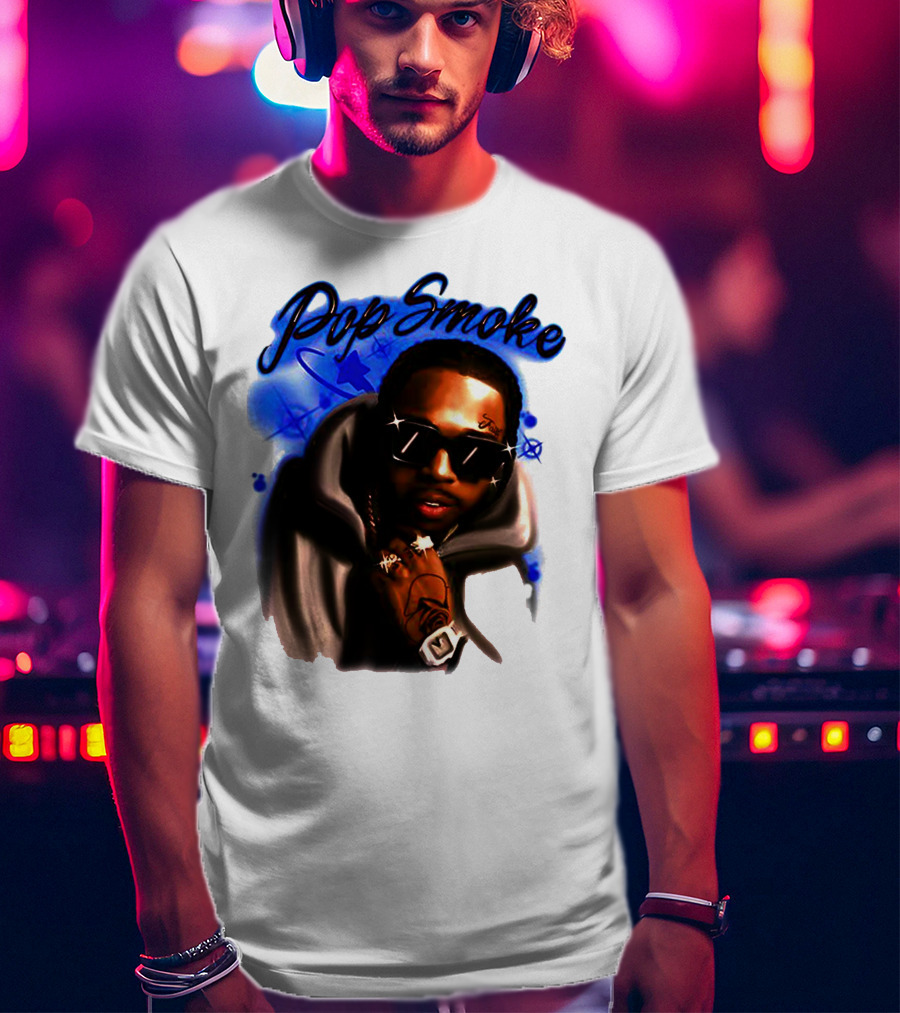 Pop Smoke Airbrush Blue Graffiti T-Shirt
