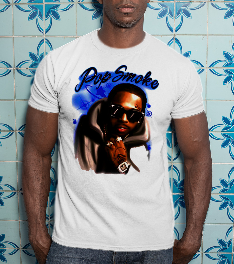 Pop Smoke Airbrush Blue Graffiti T-Shirt