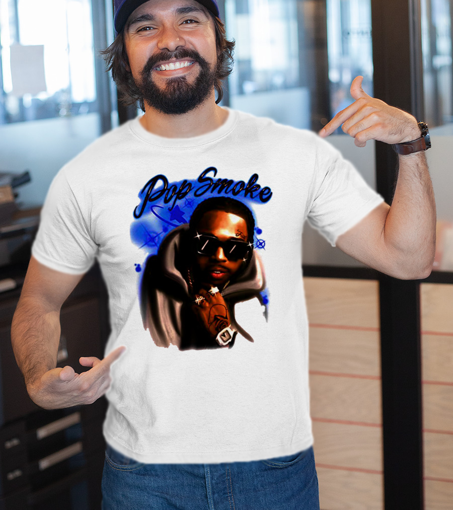 Pop Smoke Airbrush Blue Graffiti T-Shirt