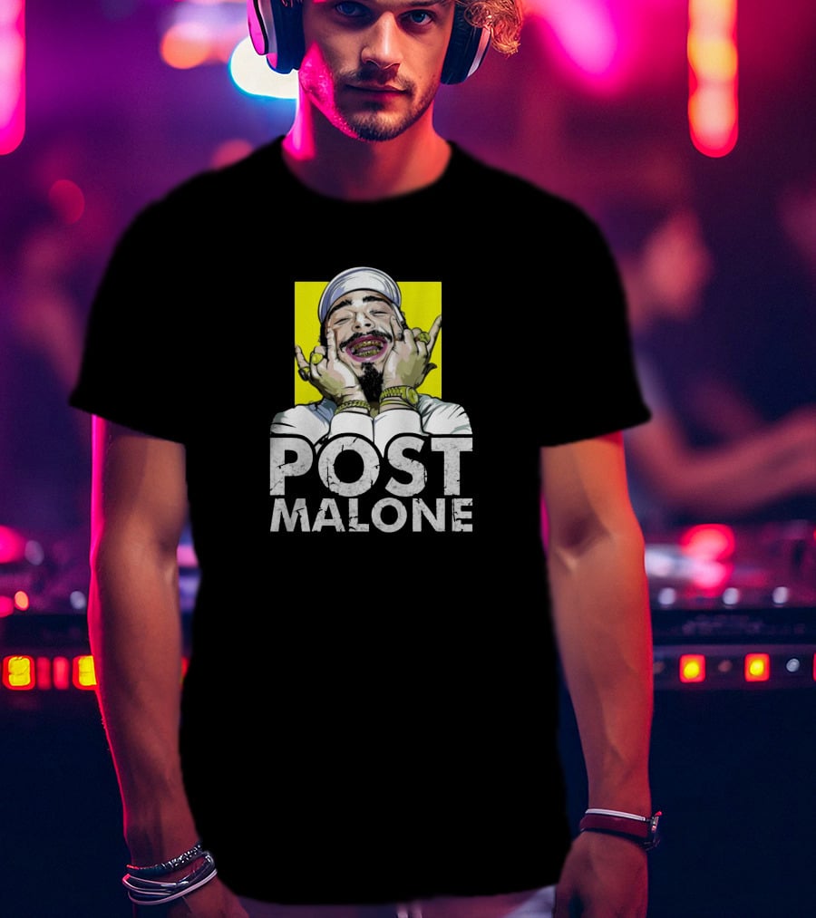 Post Malone Smiling In Yellow Background T-Shirt