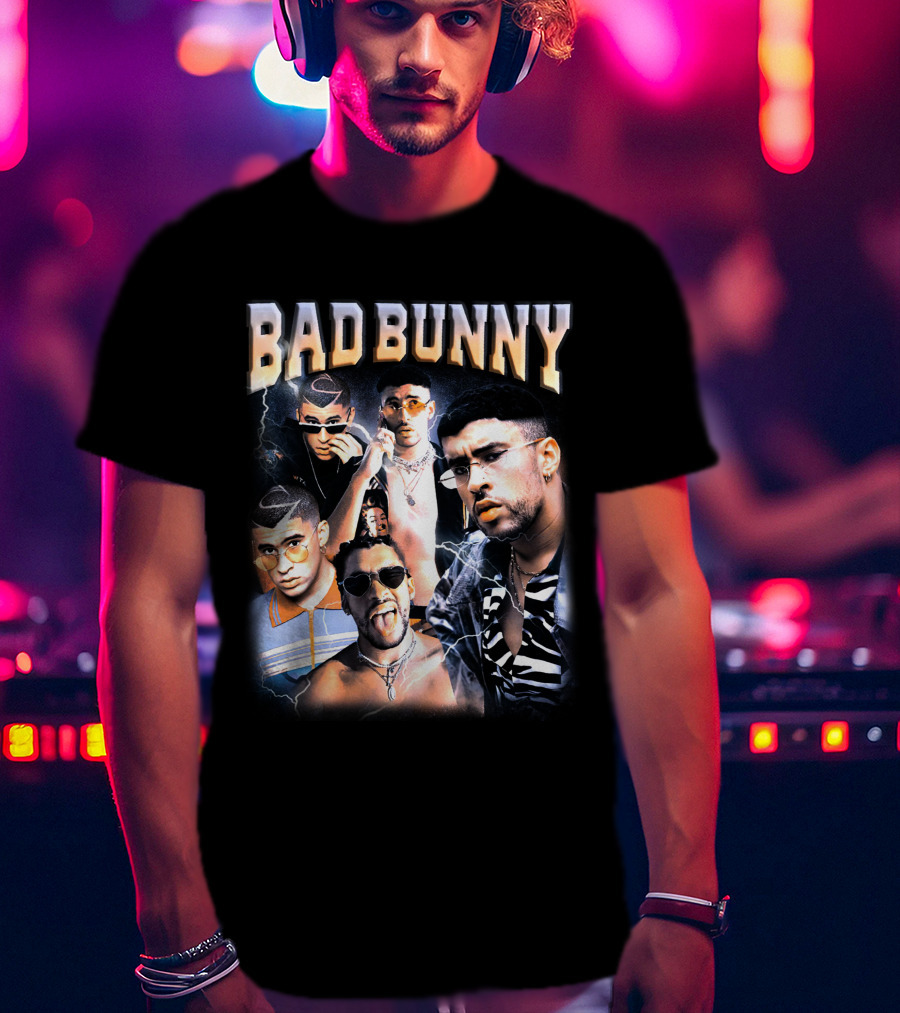 Bad Bunny Style Evolution Lightning Collage T-Shirt