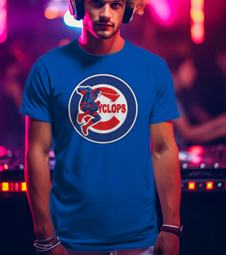 Chicago Cyclops MLB Superhero Logo Blue Background T-Shirt