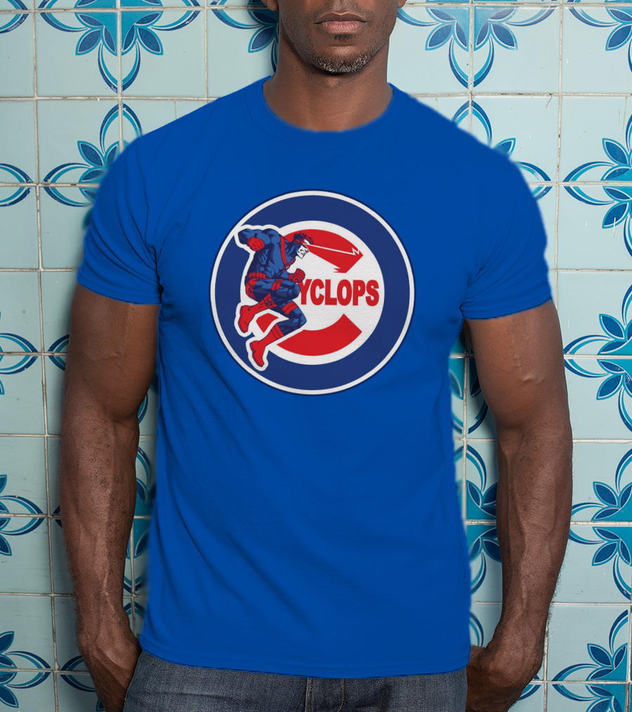 Chicago Cyclops MLB Superhero Logo Blue Background T-Shirt