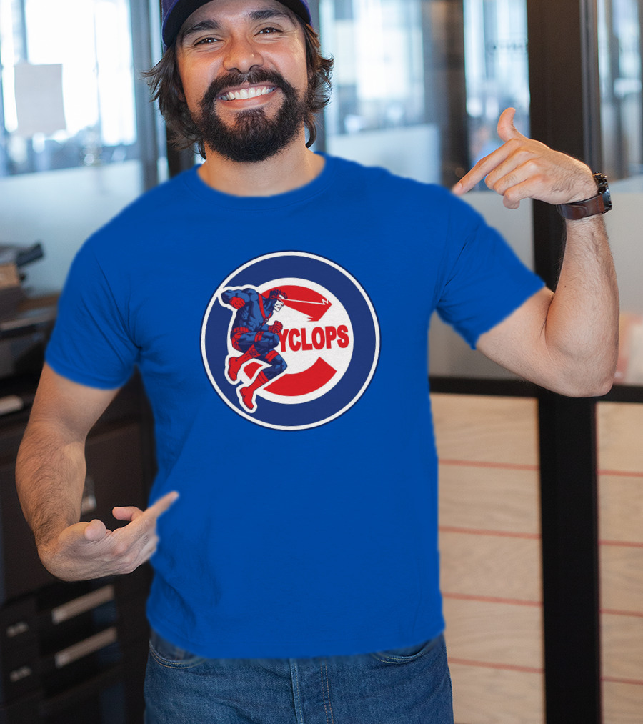 Chicago Cyclops MLB Superhero Logo Blue Background T-Shirt