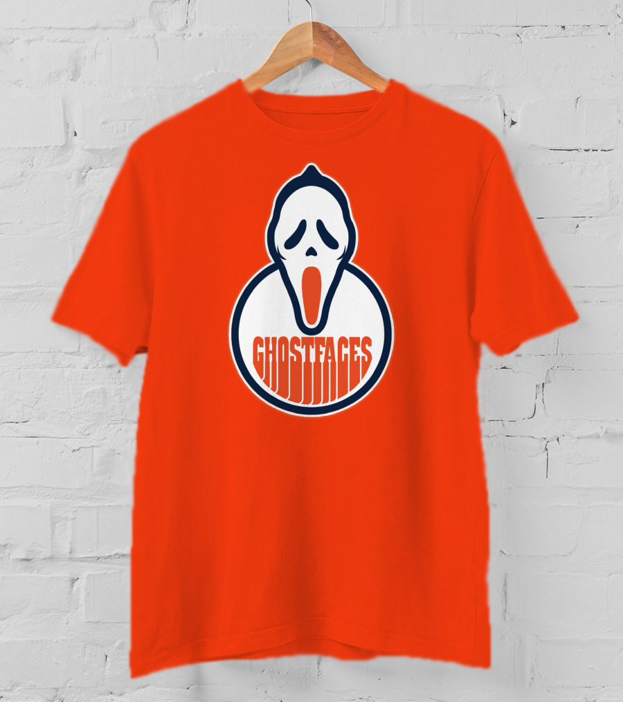 Edmonton Ghostfaces NHL Scream Parody Logo Orange Background T-Shirt