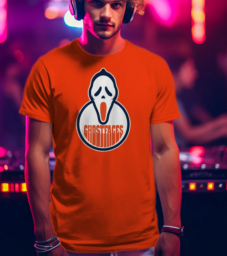 Edmonton Ghostfaces NHL Scream Parody Logo Orange Background T-Shirt