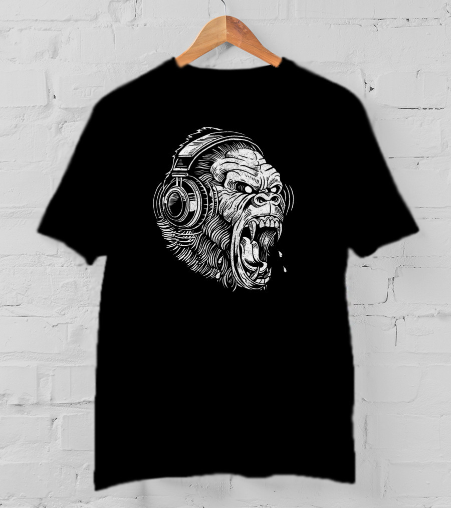 Gorila Vintage Headphones Roaring Ape T-Shirt