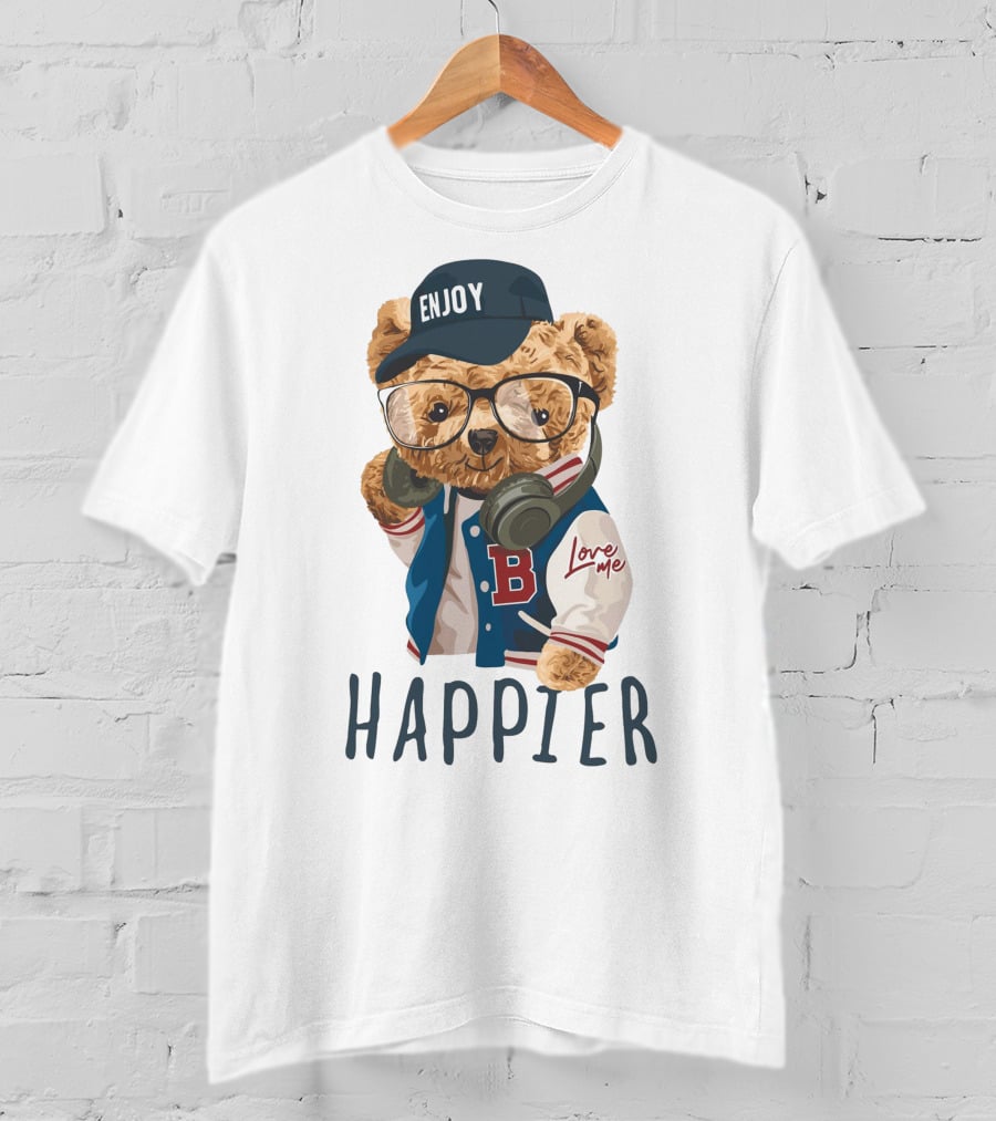 Enjoy Love ME Varsity Bear Happier T-Shirt