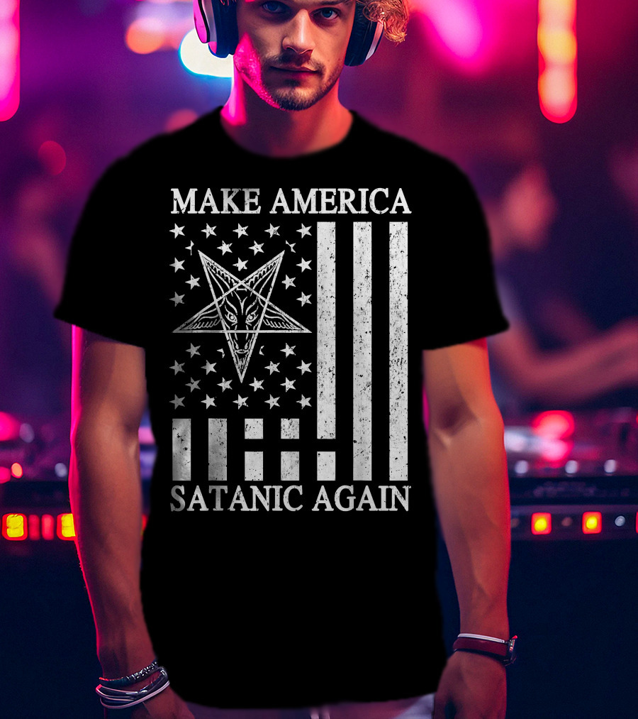 Make America Satanic Great Again American Flag Pentagram T-Shirt