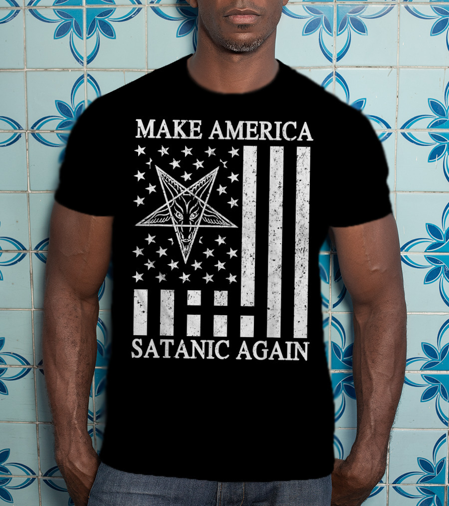 Make America Satanic Great Again American Flag Pentagram T-Shirt