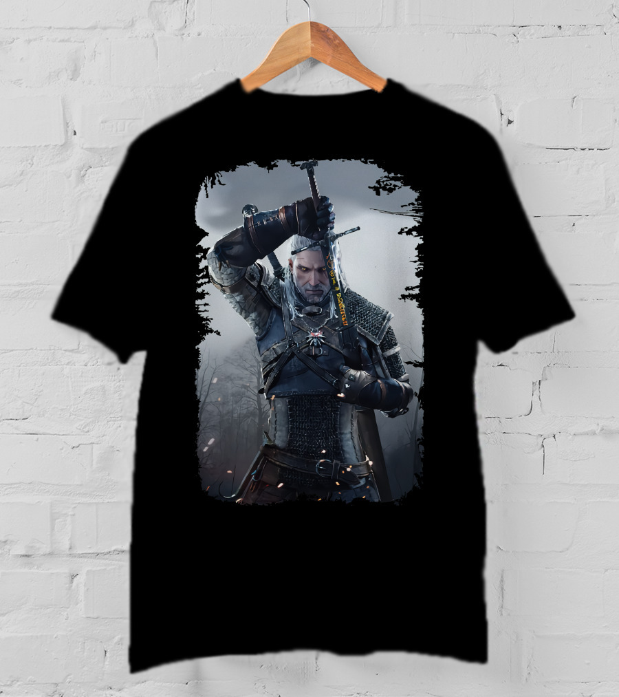 The Witcher Wild Hunt Geralt Sword Action Scene T-Shirt