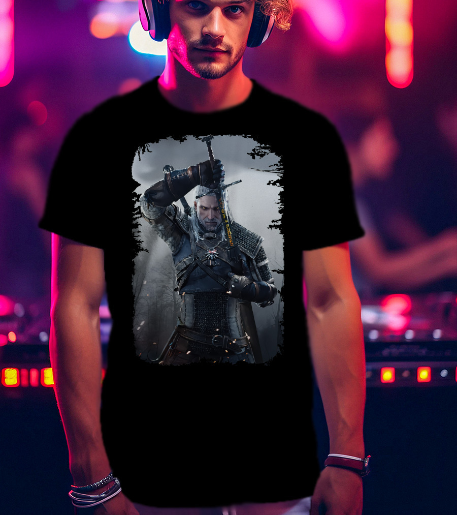 The Witcher Wild Hunt Geralt Sword Action Scene T-Shirt