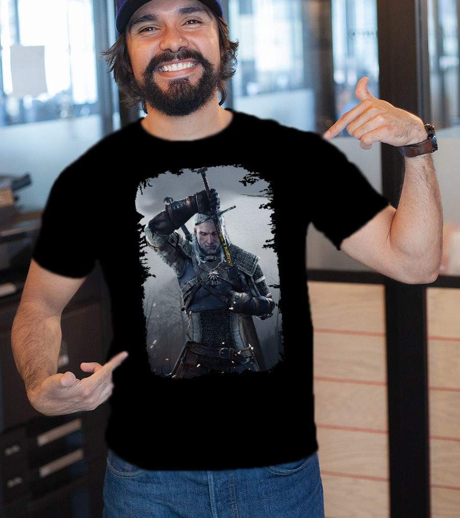 The Witcher Wild Hunt Geralt Sword Action Scene T-Shirt