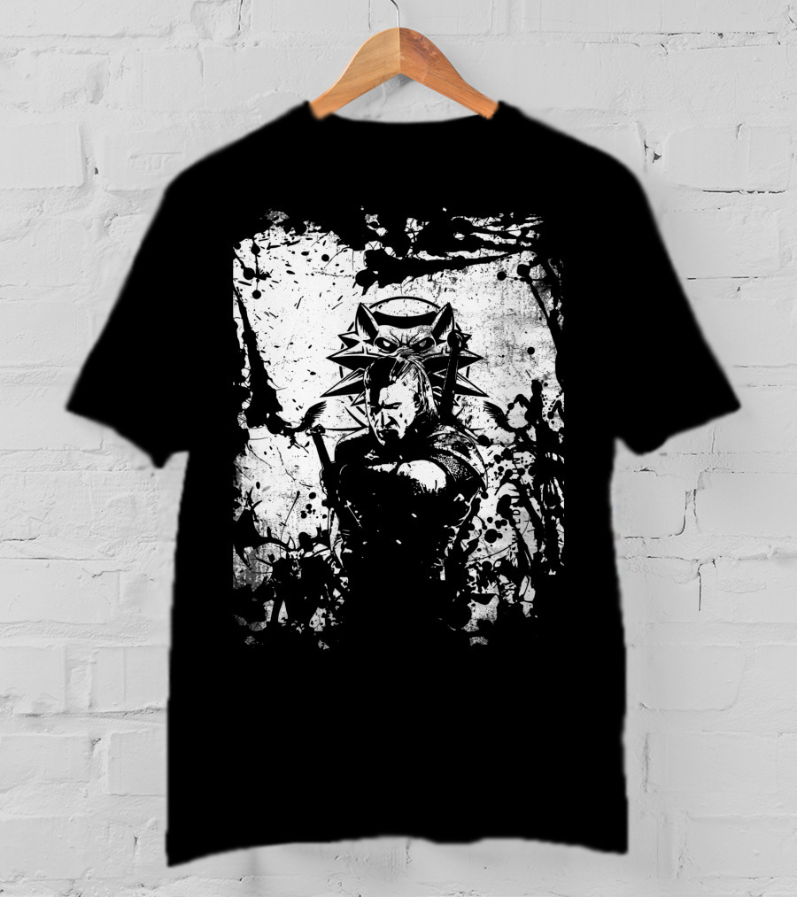The Witcher 3 Wild Hunt Geralt Wolf School Emblem Splatter T-Shirt