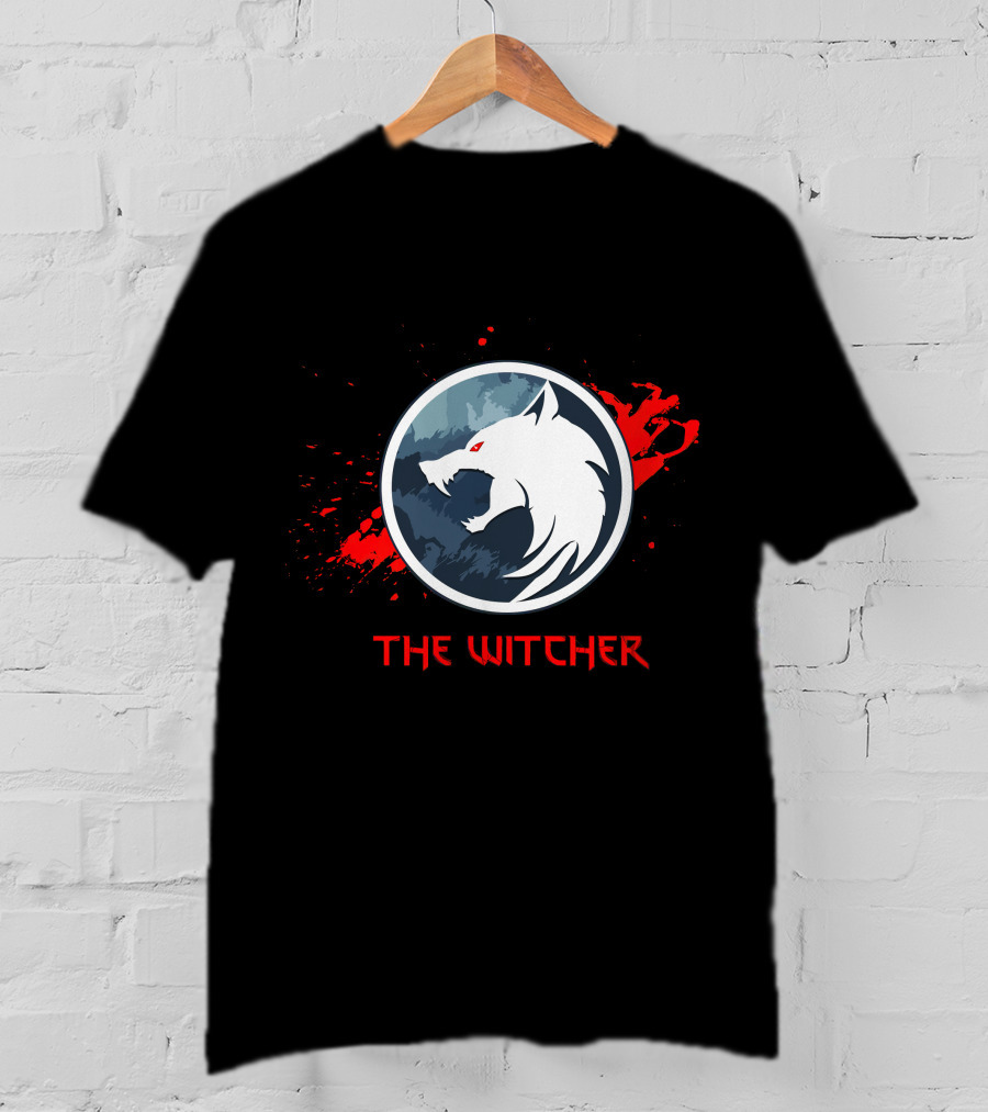 The Witcher Wolf Emblem Blood Splatter T-Shirt