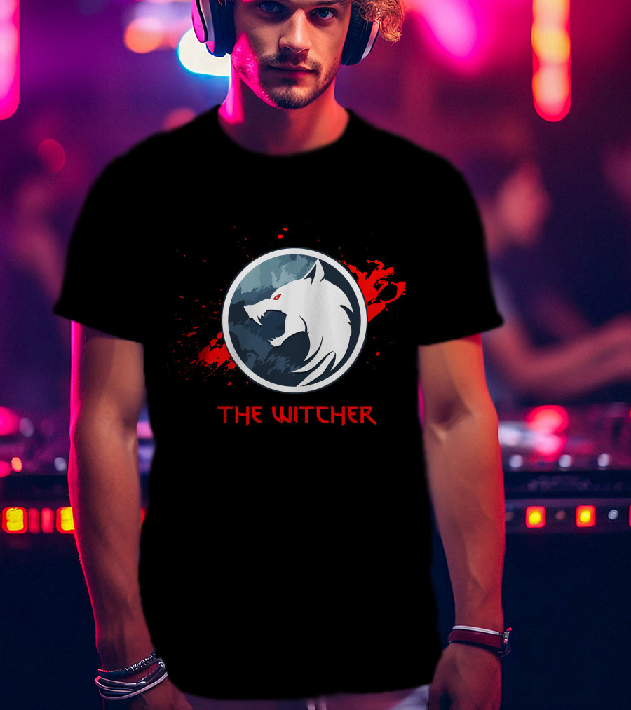 The Witcher Wolf Emblem Blood Splatter T-Shirt