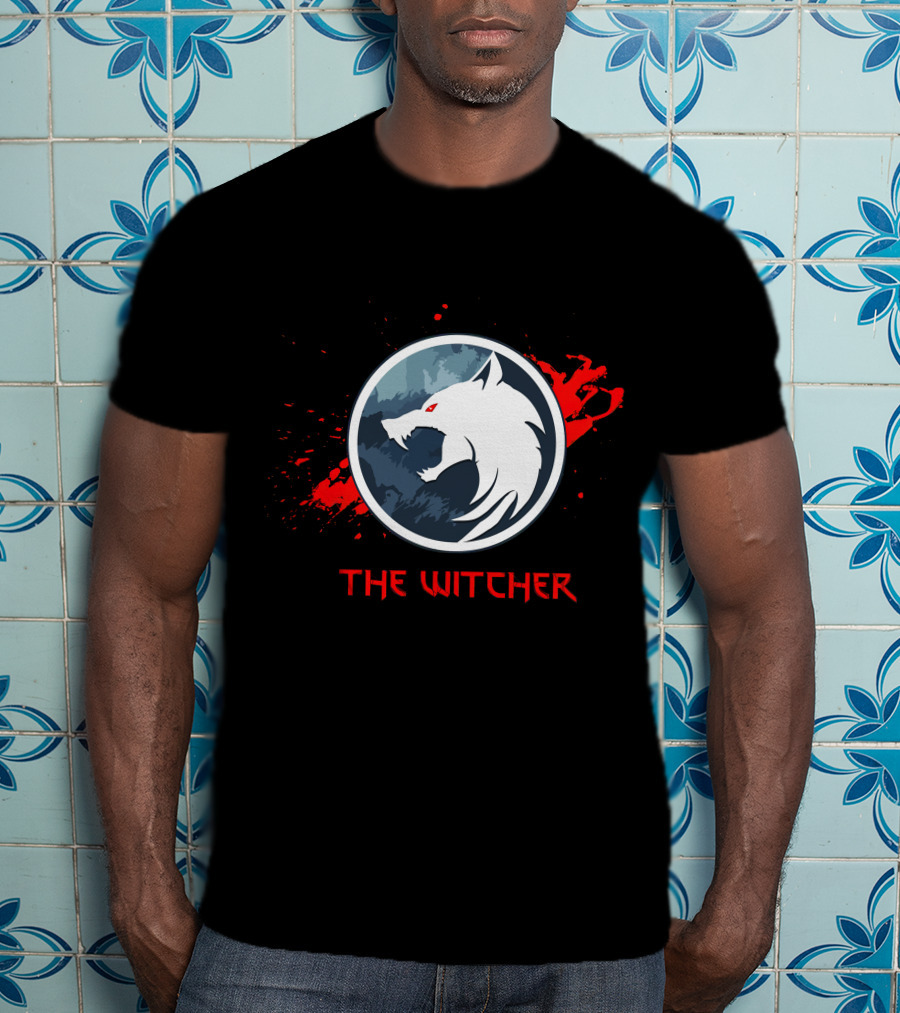 The Witcher Wolf Emblem Blood Splatter T-Shirt