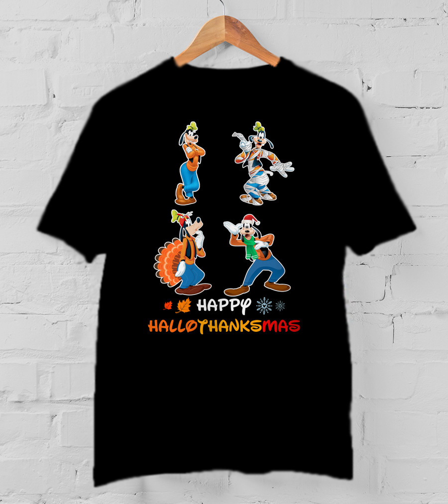 Happy Goofy Hallo Thanks Mas Halloween Thanksgiving Christmas T-Shirt
