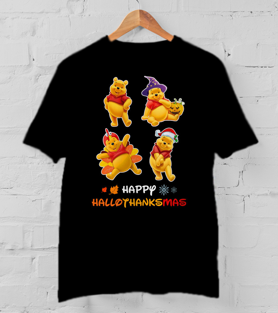 Happy Halloween Thanksgiving Christmas Pooh многопраздничная радость T-Shirt