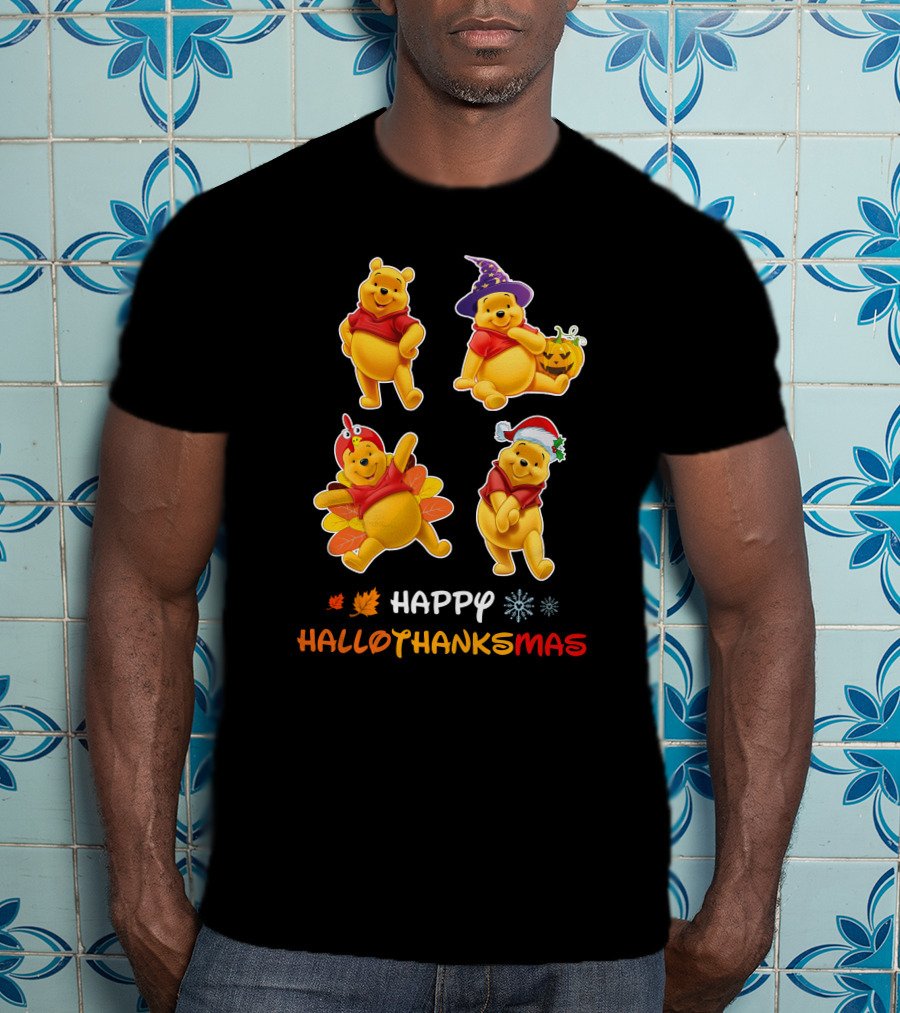 Happy Halloween Thanksgiving Christmas Pooh многопраздничная радость T-Shirt