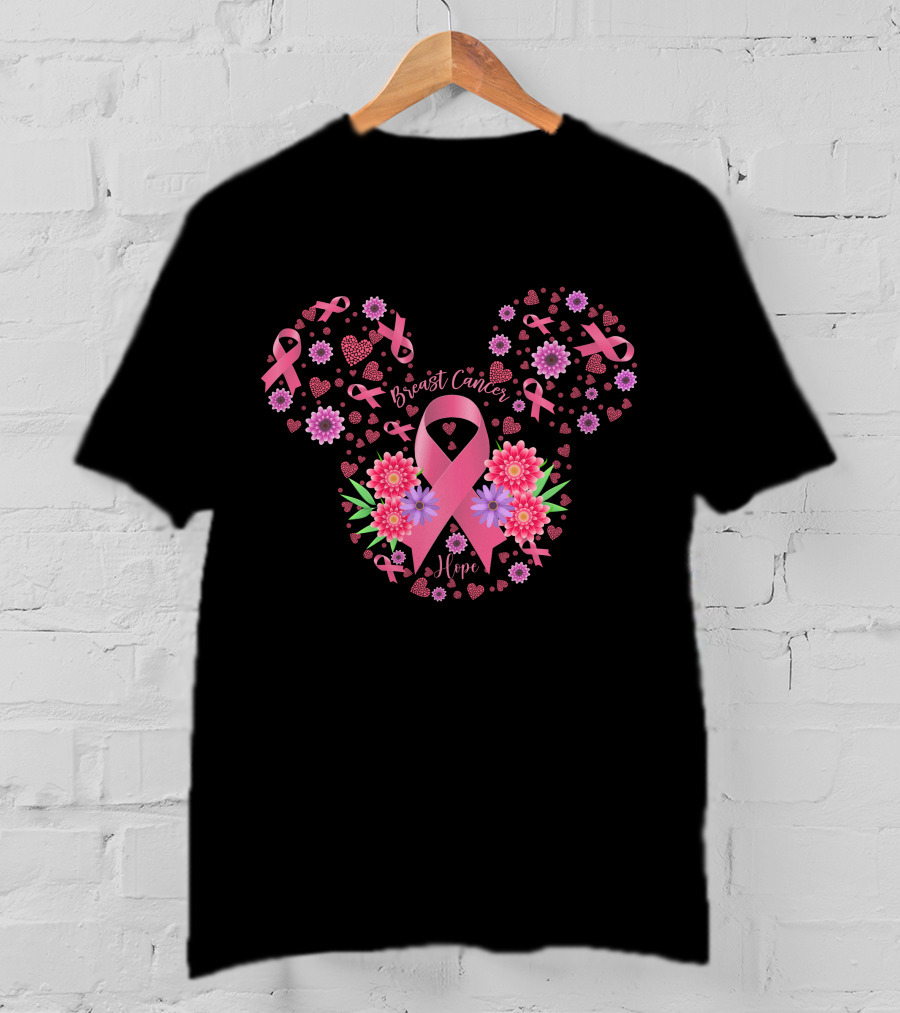 Breast Cancer Hope Pink Ribbon Floral T-Shirt