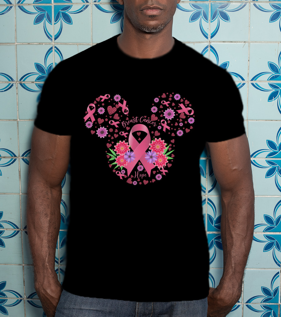 Breast Cancer Hope Pink Ribbon Floral T-Shirt