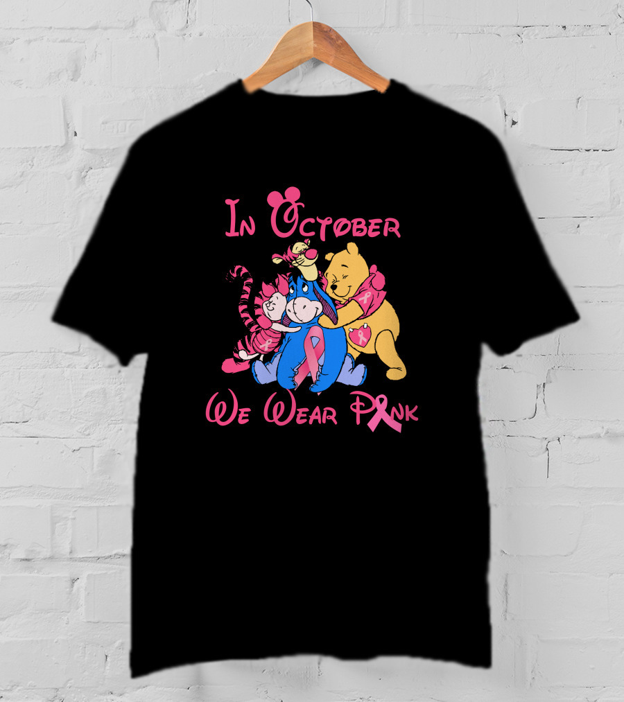 In October We Wear Pink Breast Cancer Awareness Characters T-Shirt