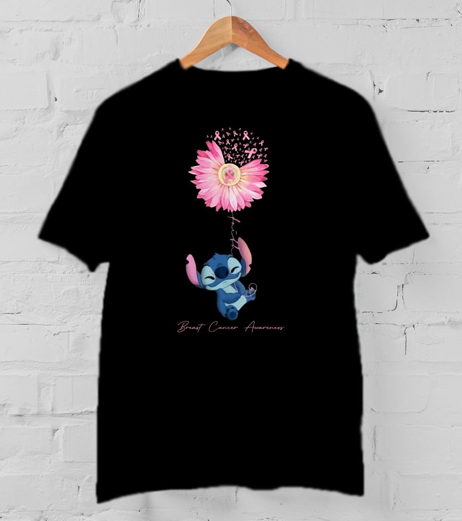 Breast Cancer Awareness Stitch Pink Ribbon Flower T-Shirt