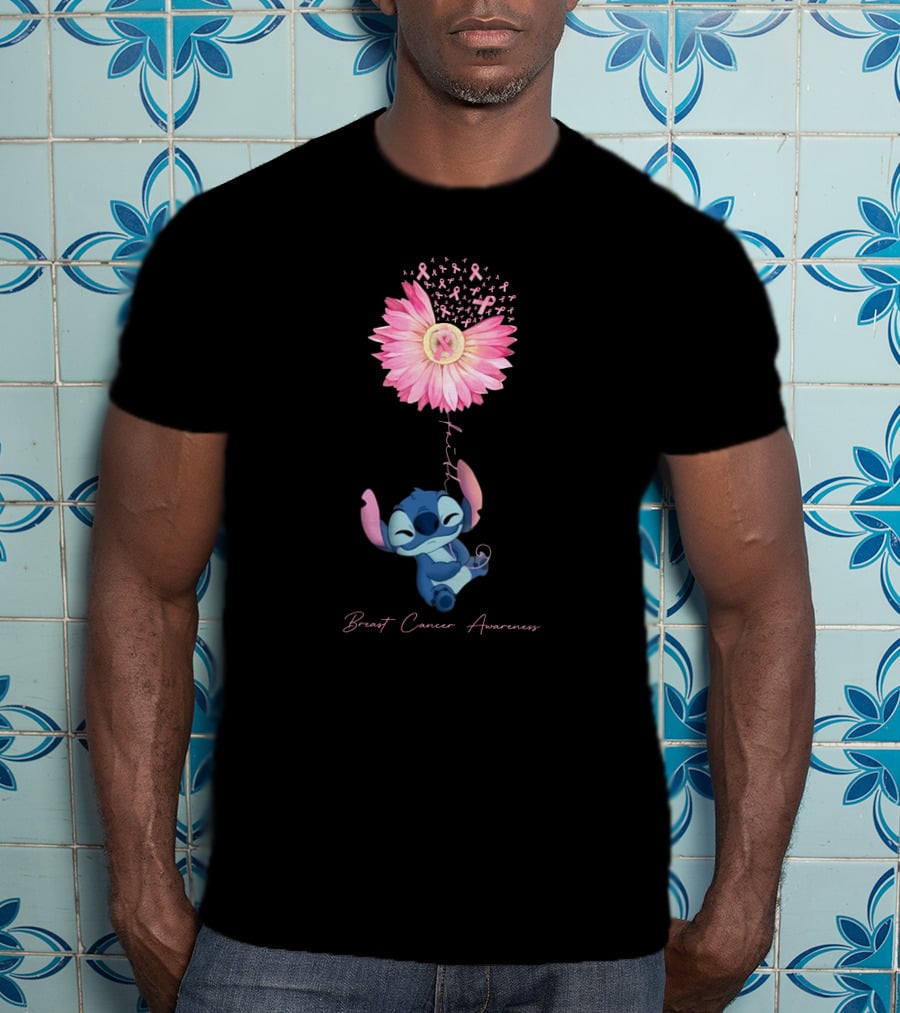 Breast Cancer Awareness Stitch Pink Ribbon Flower T-Shirt