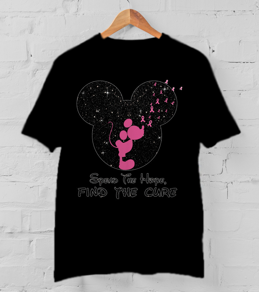 Spread The Hope Find The Cure MK Breast Cancer Awareness Mickey Mouse Icon Pink Ribbons T-Shirt