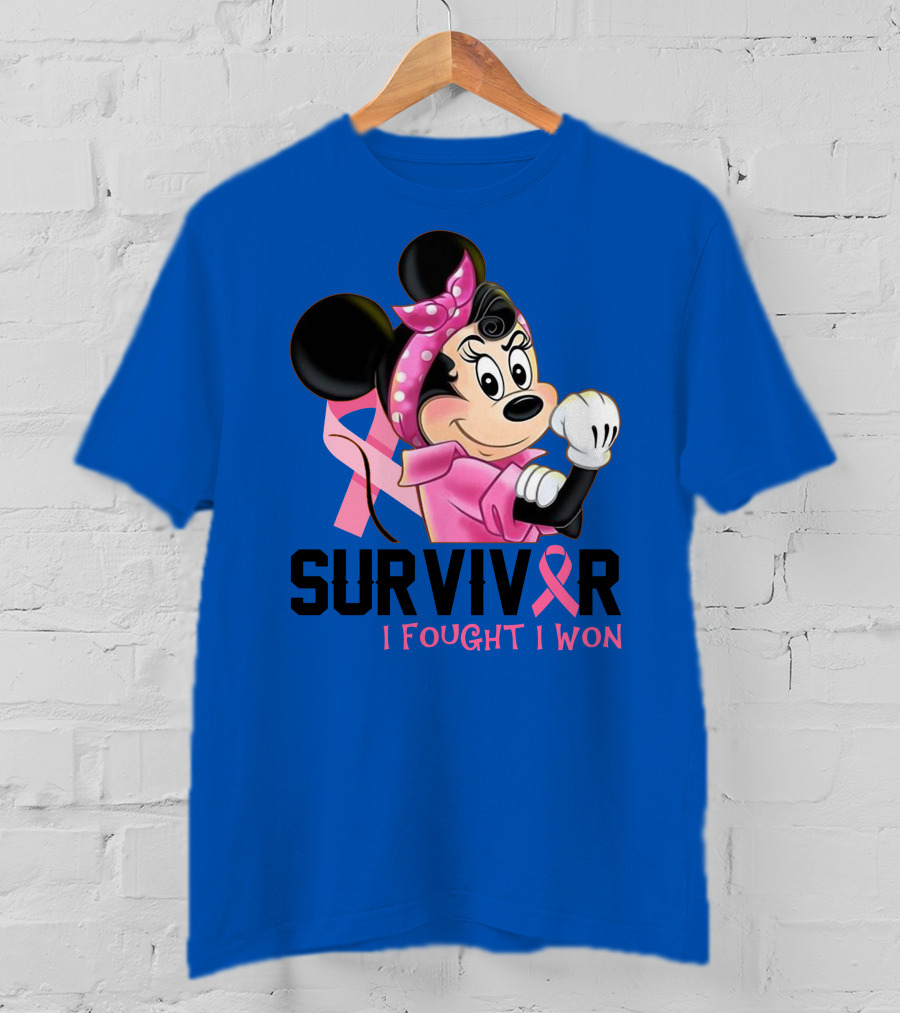 Survivor I Fought I Won Minnie Pink Ribbon Breast Cancer Awareness T-Shirt