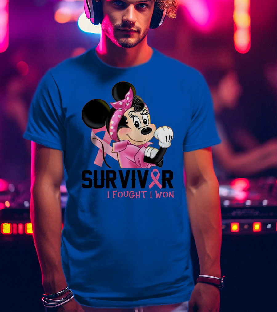 Survivor I Fought I Won Minnie Pink Ribbon Breast Cancer Awareness T-Shirt