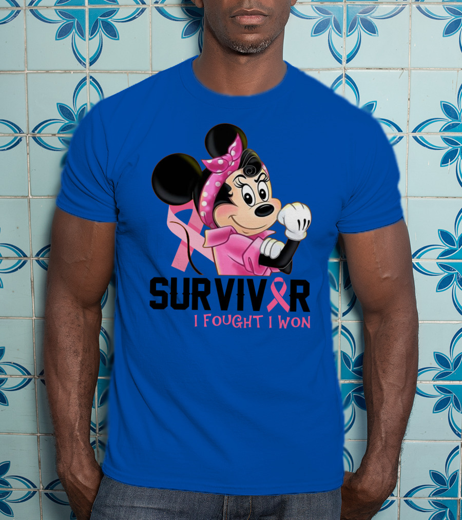 Survivor I Fought I Won Minnie Pink Ribbon Breast Cancer Awareness T-Shirt